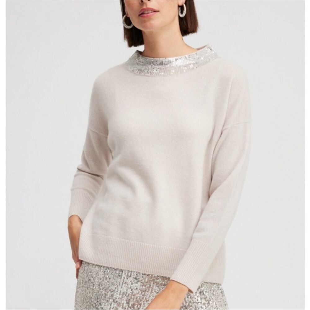 Chicos Black Label Cashmere Sequin Sweater Oversized Women's